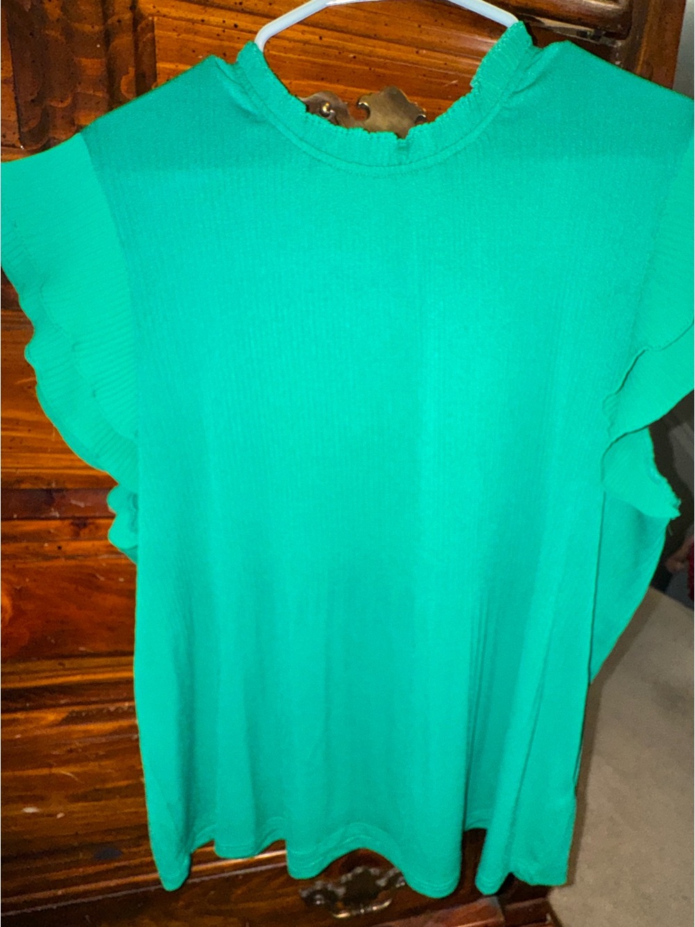 Adrianna Papell Teal Pleated Ruffle Sleeve Blouse - Picture 3 of 6